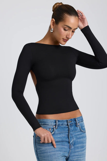 CLARA ROSE | LONG SLEEVE OPEN BACK TOP